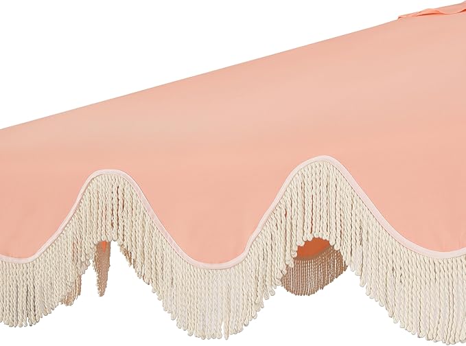 JONATHAN Y UMB1001 Collins 9 ft. Classic Cottage Tassel Market Patio Umbrella with Auto-Tilt, Crank, Wind Vent and UV Protection