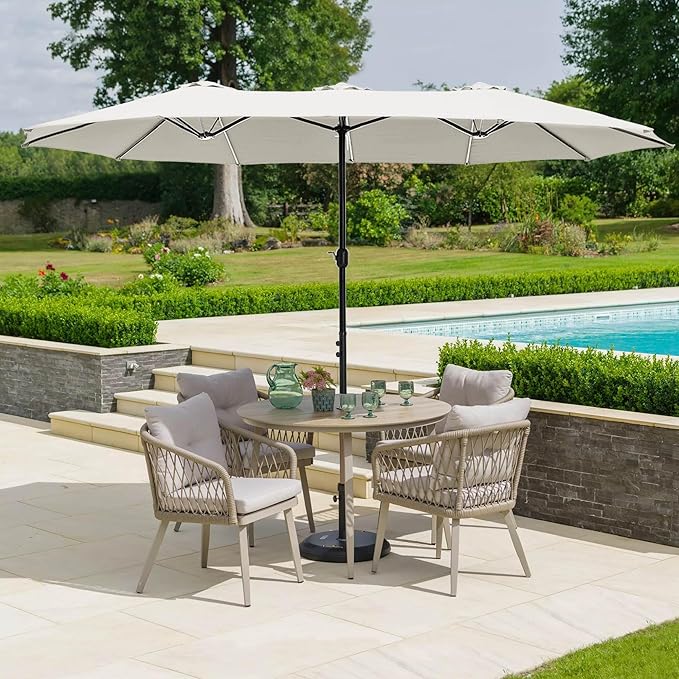 HERA'S PALACE Umbrella Patio Outdoor with Base 15ft Rectangle Table Double Market Umbrellas Clearance Large Included Stand for Deck Outside Pool Picnic Inground Yard Commercial (Ivory)