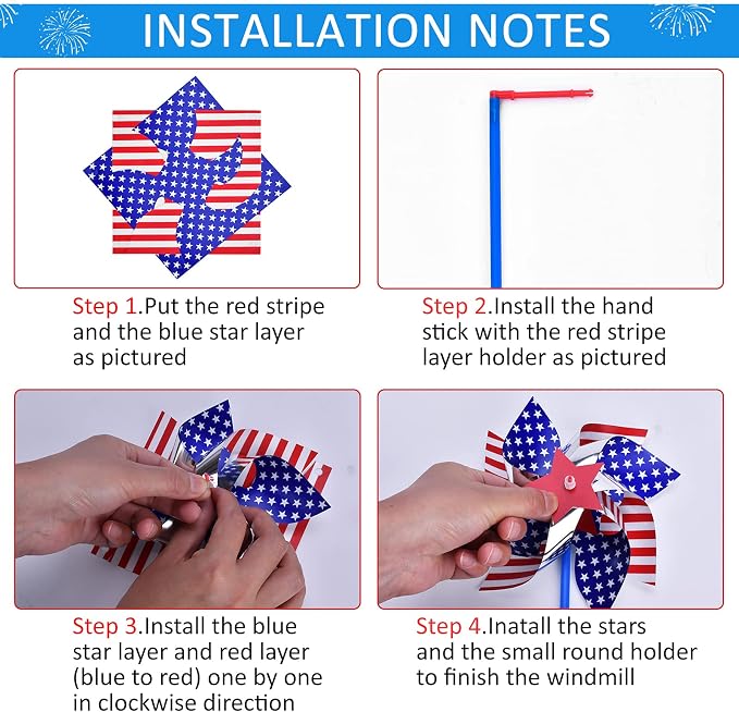 4th of July Decorations for Home Outdoor Patriotic Pinwheels, Memorial Day Decorations Fourth of July Decorations Patriotic Independence Day Party Supplies Favors,Wind Spinner for Garden 15 PCS | Memorial Day Decorations Patriotic Pinwheels Fourth of J...