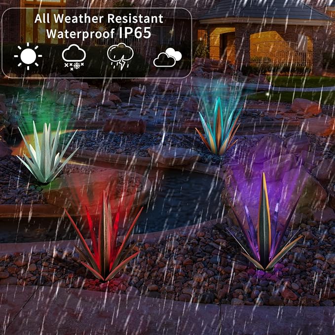 KODIBO Large Metal Agave Plant Outdoor Decor with Solar Light, Mint Green | Artificial Plant with Solar Light, Outdoor-Resistant Metal, Hand-Painted Finish, Tequila Rustic Sculpture, Garden Yard Statue