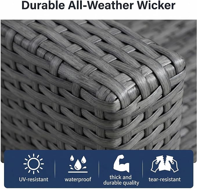 6 Pieces Patio Furniture Set, Weather-Resistant Wicker Swivel Rocker with Soft Cushions & Side Table,All Weather Outside Furniture with Ottoman for Porch, Garden, Backyard