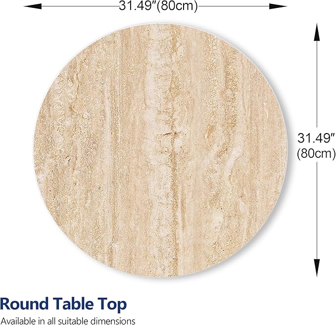 ZL ZELing Round Sintered Stone Table Top 31",Replacement Table Top for Indoor & Outdoor - Heat/Scratch Resistant Waterproof Ceramic DIY Desktop, Patio/Balcony/Bistro/Café & Dining Room (Beige)