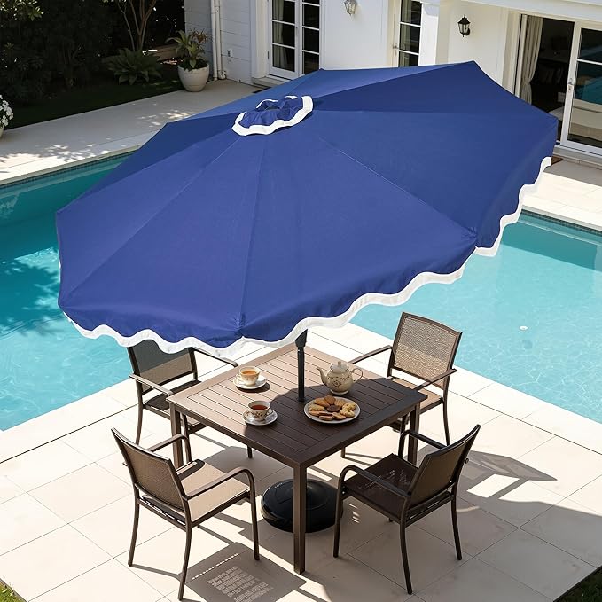 Weaxty 10FT Patio Umbrella, Trendy Color Scalloped Edge, UV-Resistant Canopy Outdoor Table Market Umbrella, Tilt Adjustment, Crank, Heavy-duty 8 Ribs for Backyard Poolside Deck Beach Lawn Backyard