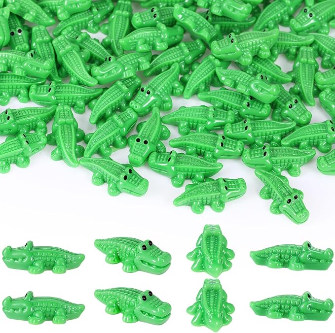 Geelin 100 Pcs Mini Alligator Figurines Bulk Mini Resin Crocodiles Figurines Small Alligator Figure Resin Tiny Animals for Landscape Aquarium Garden Desktop (Classic)