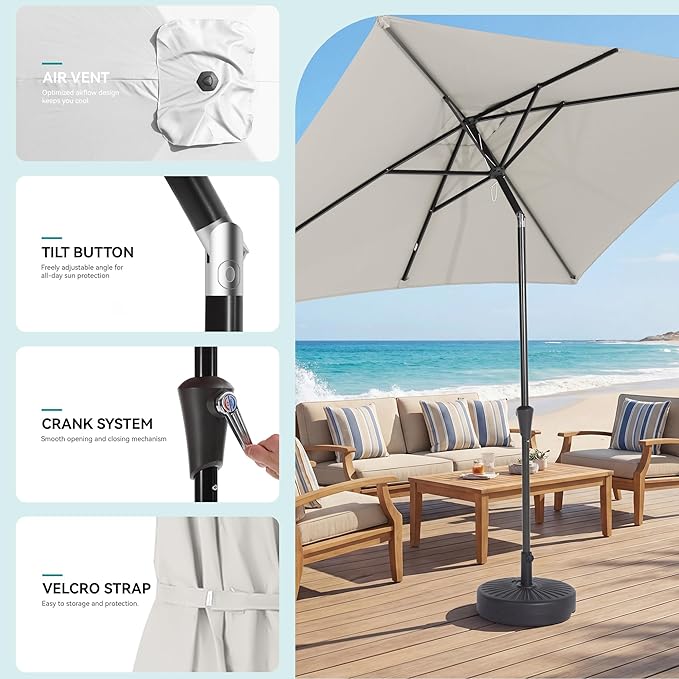 HASLE OUTFITTERS Rectangular Patio Umbrella, 6.5 x 10 ft Rectangle Table Umbrellas w/Heavy Duty Ribs, Effortless Crank and Push Button Tilt, Wind Resistant Sun Umbrella for Outdoor Patio, White