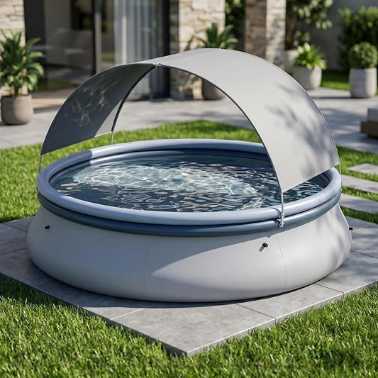 118" Inflatable Swimming Pool with Sunshade Canopy, Large Blow Up Family Pool for Backyard, 792 Gal Portable Pool Above Ground with UV Protection, 2 Independent Air Chambers, Gray & Blue