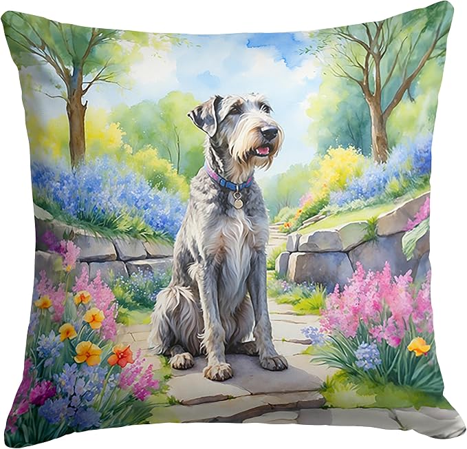 Caroline's Treasures Irish Wolfhound Spring Path Throw Pillow Machine Washable, Indoor Outdoor Decorative Pillow for Couch, Bed or Patio, 18Hx18W