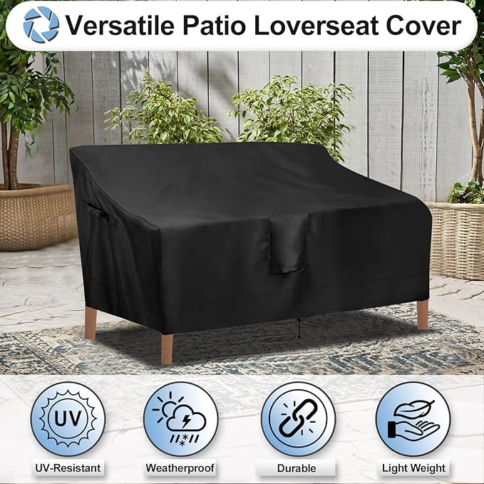 OutdoorLines Outdoor Waterproof Patio Loveseat Couch Cover - UV Resistant Patio Sofa Furniture Covers Weatherproof Heavy Duty Glider Covers for Outdoor Furniture, 58Wx32.5Dx31H Inches, Black