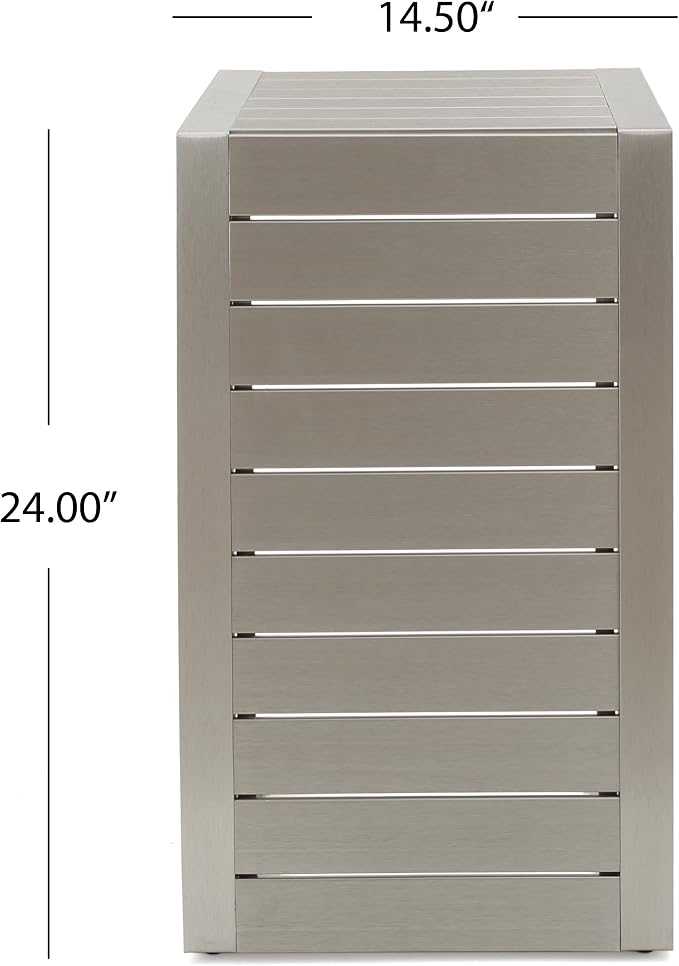 24" H Aluminium Black Patio Side Table, Small C-Shaped Outdoor Sofa Table,Coffee Table for Patio, Garden,Balcon,Silver