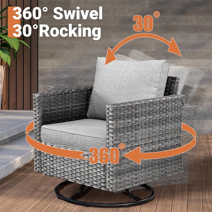 ovios Outdoor 10 Piece Coversation Set with Swivel Rocking Chair,Sectional Patio Furniture Set with All-Weather Wicker Sofa,Modern Outside Couch for Balcony Backyard Pool, Dark Grey