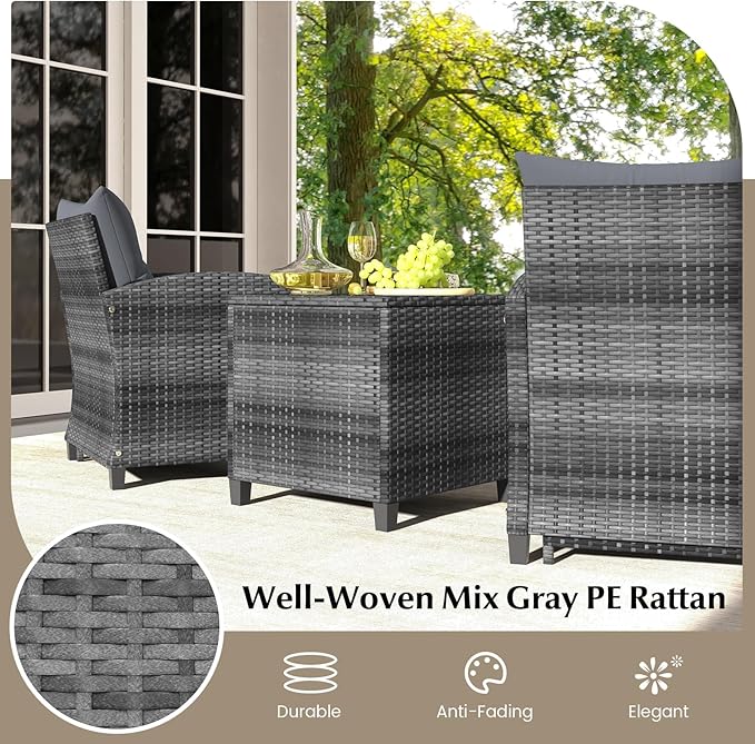 Tangkula 5 Pieces Patio Conversation Set, PE Wicker Rattan Outdoor Furniture Set with 2 Chairs, 2 Ottomans & Tempered Glass Coffee Table, Ideal for Poolside, Backyard, Lawn, Deck, Grey