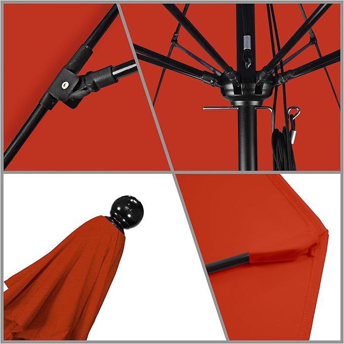 California Umbrella 11Ft Commercial Grade Market Umbrella, Pulley Lift, Aluminum/Fiberglass, 2mm pole wall, Black Frame, Solution Dyed Sunset Fabric