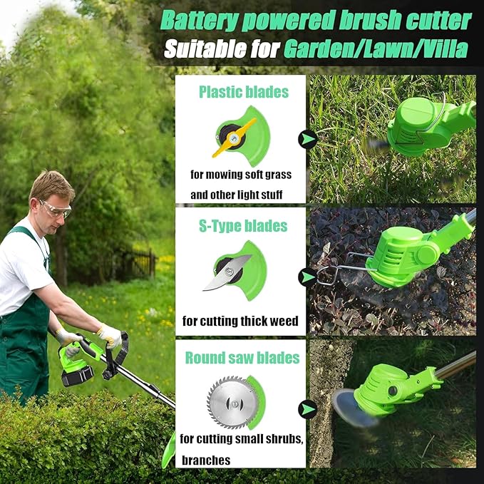 Weed Wacker，Weed Eater 21V 2.0Ah Battery Powered, Cordless Weed Wacker/String Trimmer/Weed Trimmer is Perfect for Trimming The Yard and Bushes, Flower beds, patios.