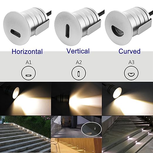 LED Step Lights Outdoor Indoor,1W 12V-24V DC, Waterproof IP67,Aluminum,3000K Warm White,Stair Lighting,Stairway Foot Lamps (A1-Horizontal)