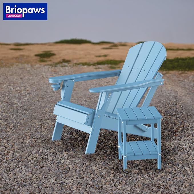 BRIOPAWS Outdoor-Side-Tables | Set of 2 | Small | HDPE Plastic | Patio End-Table | 2-Shelf Adirondack Outside Tables | All Weather | for Poolside Front Porch Indoor Living Room | 14" x 13" | Arctic