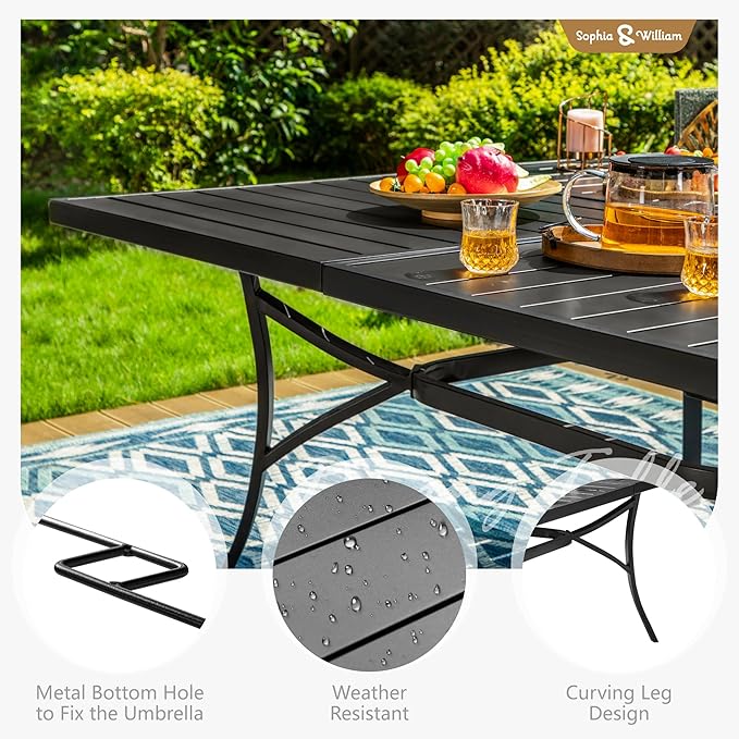 Sophia & William Patio Dining Set for 8 w/Square Table & Aluminum Chairs | Metal table, Grey Stackable Chairs, Breathable & quick-drying, Light-weight & space-saving, Umbrella Hole, Outdoor