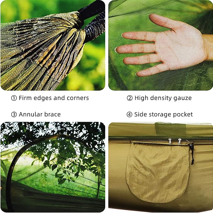 LFL Portable Camping Hammock with Mosquito Net, 1-2 Person Outdoor Swing Hammock, Nylon Parachute Material, Quick Opening Hammock with Net, Hiking Travel Courtyard (Orange)