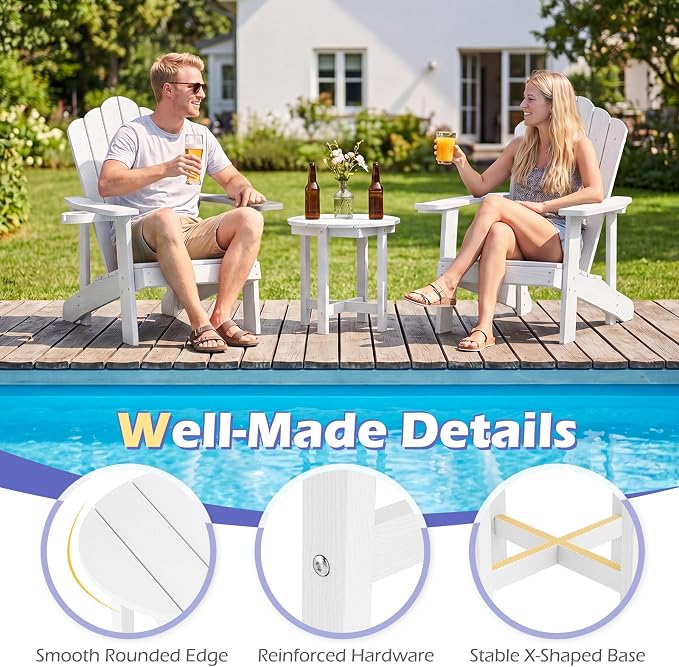 Tangkula Round Outdoor Side Table Set of 2, Adirondack Side Table with Weather-Resistant, Waterproof Top, Small Outside End Table for Patio Deck Pool Porch, Easy Maintenance (White,2)