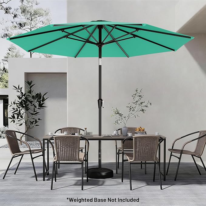 AreShark 9 FT Patio Umbrella for Outdoor, Outdoor Table Umbrella with Push Button Tilt and Crank, Outdoor Patio Umbrellas with 8 Sturdy Ribs for Market, Garden, Pool (Peacock Blue)