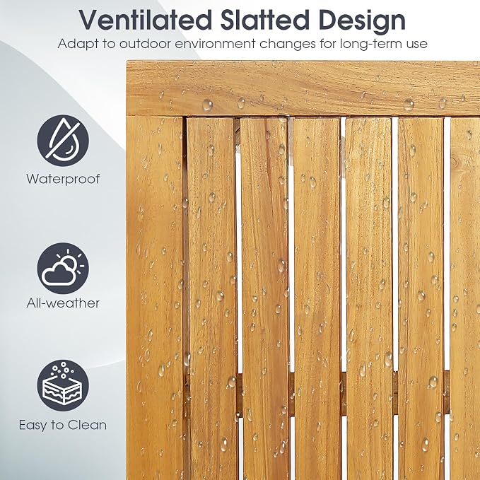 HAPPYGRILL Outdoor Acacia Wood Bar Table, 45” Rectangular Bar Height Dining Table with Slatted Tabletop, Farmhouse Rustic Wood Bar Table for Patio Porch Garden Deck