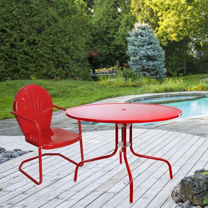 Northlight 39.25" Red Retro Metal Tulip Outdoor Dining Table