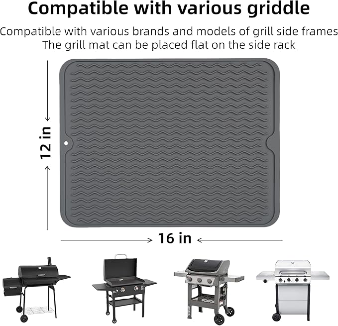 Silicone Grill Tools Mat for Blackstone Weber Traeger Pit Boss Flat Top Grill Smoker,BBQ Accessories Pad Mats for Outdoor Kitchen Counter Cooking, Side Shelf Spatula Mat,Gifts for Men (Grey)