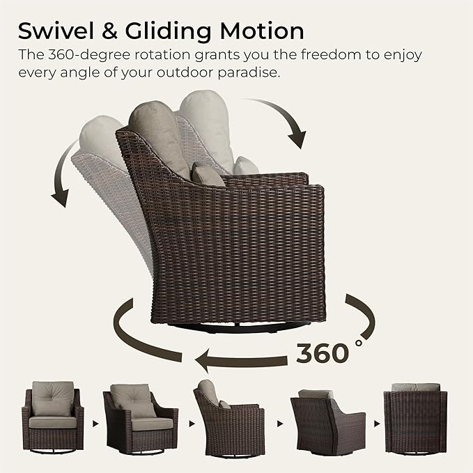 CHITA 2 Pieces Patio Wicker Furniture Set, Outdoor Rattan Bistro Set with Rocking Swivel Chair, Thickened Cushions and Ottoman