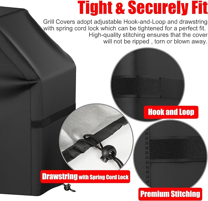 Grill Cover, 40 inch Small Gas Grill Cover for Outdoor Grill, Waterproof, Weather Resistant, UV & Fade Resistant, BBQ Grill Cover with Hook and Loop Straps, Black