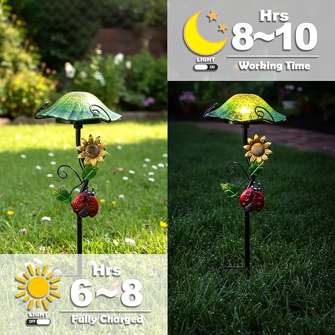 Solar Outdoor Lights Decorative Solar Glass Mushroom Lights Waterproof LED Green Garden Stake Light for Walkway Pathway Lawn Patio Yard Decorations.