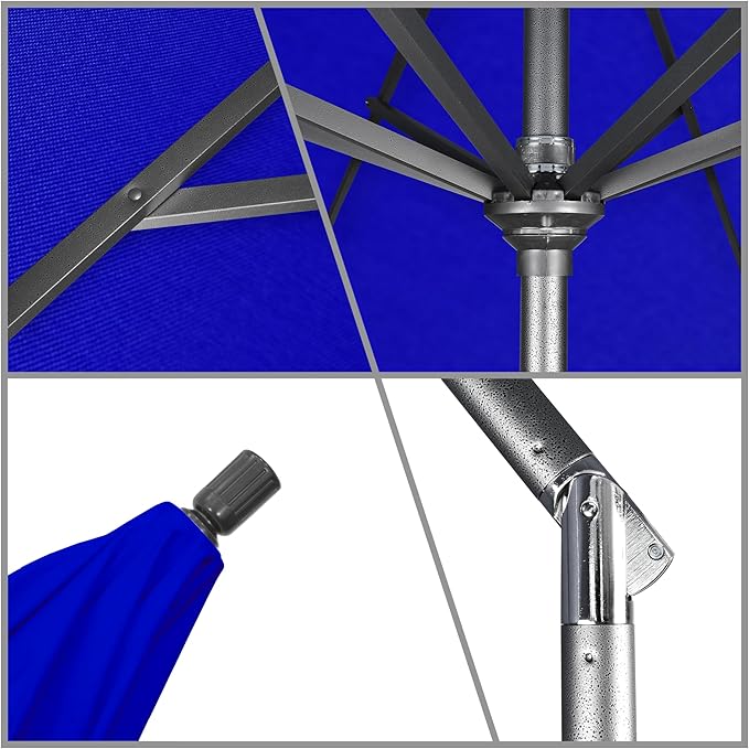 California Umbrella 11Ft Premium Sunbrella Patio Umbrella, Hand-Crank, Tilt-Collar, Gray Frame, Pacific Blue Fabric