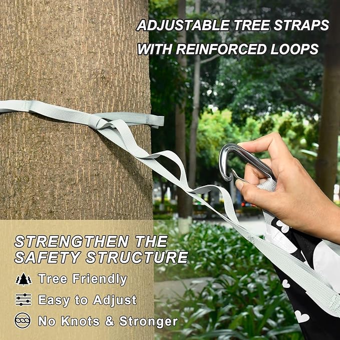 Camping Hammock Outdoor Hammocks for Outside White Heart Black Beach Trees Portable Lightweight with Pockets Tree Straps Indoor