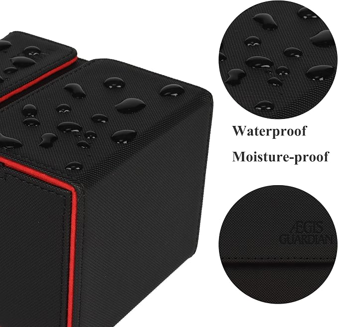 AEGIS GUARDIAN Card Deck Box with Dice Tray for MTG Cards, Commander Deck Box fit 150+ Sleeved Cards, PU Leather Card Storage Box Strong Magnet Deck Game Case for TCG CCG, Red Ineer