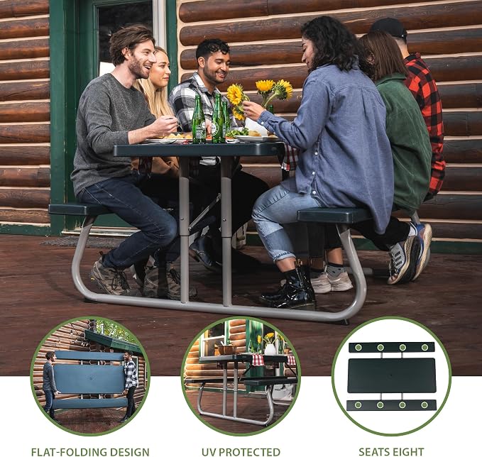 Lifetime 22123 Folding Picnic Table, 6 Feet, Hunter Green