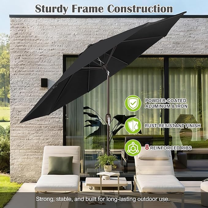 Blissun 10FT Outdoor Patio Umbrella, Outdoor Table Umbrella, Yard Umbrella, Market Umbrella with 8 Sturdy Ribs, Push Button Tilt and Crank