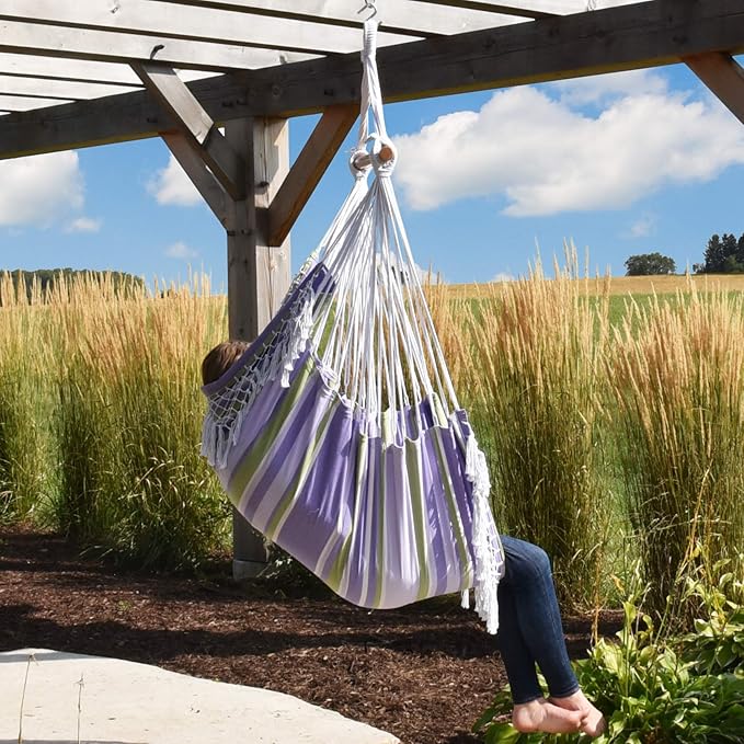 Vivere Cotton Hammock Chair with Hardwood Spreader Bar - 250 lb Capacity (Tranquility)