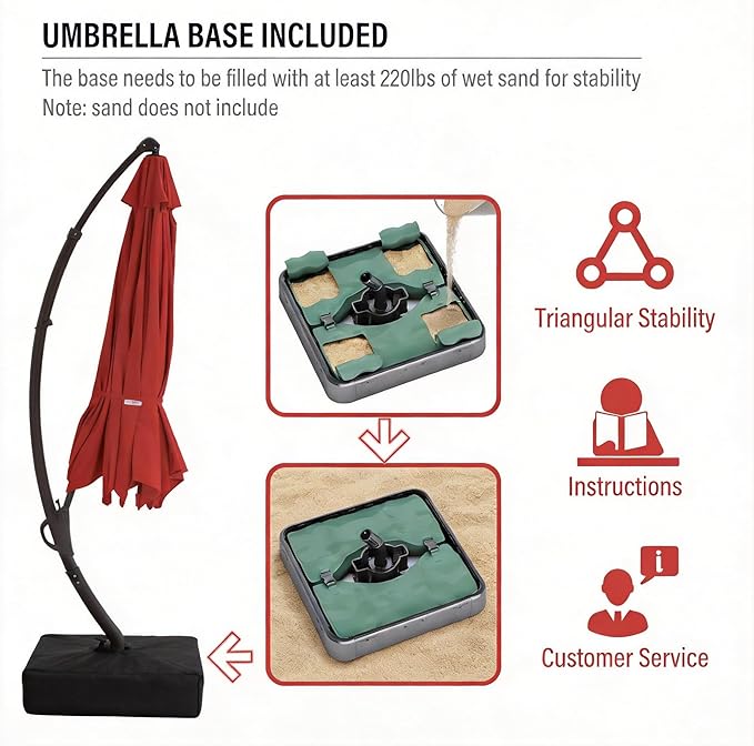 LAUSAINT HOME Outdoor Patio Umbrella with Base included, Deluxe Curvy Cantilever Umbrella Heavy Duty Offset Hanging Umbrella