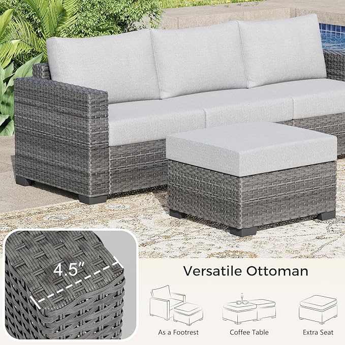 WACASA 5 Piece Patio Furniture Set with Cushions, Outdoor Rattan Sectional Sofa Conversation Set with Washable Covers, Garden & Poolside All-Weather Patio Couch Set