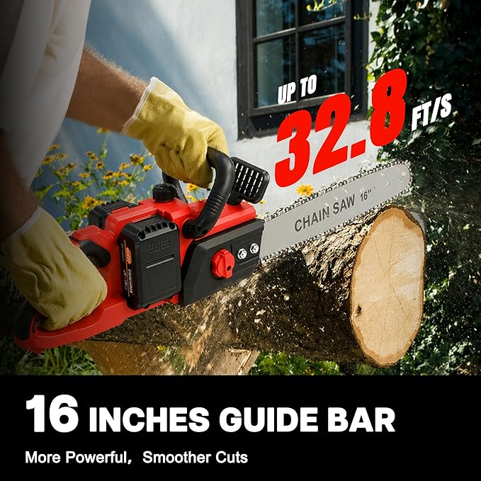 16" Cordless Chainsaw,42V Brushless Electric Chainsaw,6000mAh Battery Powered Handheld Chain Saw,Tool-Free Tensioning,Automatic Oiling for Tree Pruning, Wood Cutting,Yard Work and Outdoor Gardening