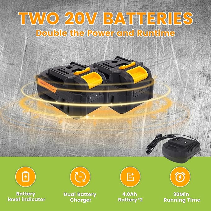 20V Cordless Lawn Mower, 13" Electric Push Mower with 2 x 4.0Ah Batteries & Charger, 5-Position Height Adjustment, Lightweight Battery Powered Lawn Mower with Grass Collection Bag for Yard