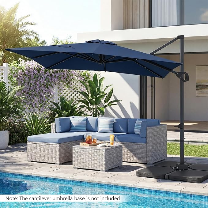 Tangkula 11 x 9 FT Patio Umbrella, Large Offset Cantilever Outdoor Umbrella with Aluminum Pole, 360 Degree Rotation, Tilt Adjustment, 8 Sturdy Ribs, Air Vent & Cross Base for Backyard Pool Garden Deck (Navy, 11x9 FT)