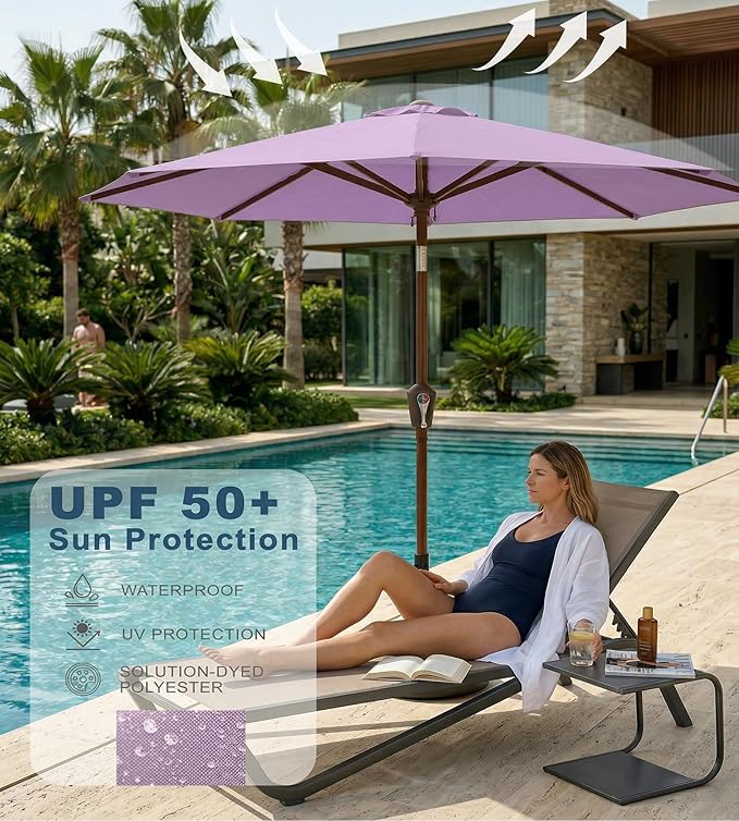 PatioKingdom 10FT Patio Umbrella with Push Button Tilt and Crank, Outdoor Market Umbrella with 8 Fiberglass Ribs, UV Protection Table Umbrella for Pool,Backyard,Garden,Deck