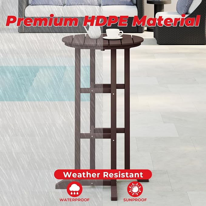 Costaelm Outdoor Bar Table, 42" Counter Height Round Patio Cocktail Bar Table, Patio Bar Table Bistro Dining Table Pub Table for Front Porch Deck, Backyard, Garden, Dark Brown
