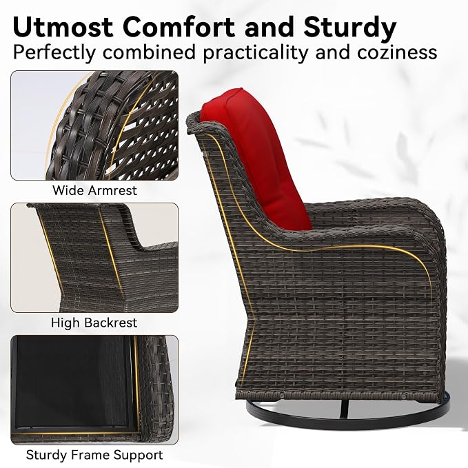 6 Piece Outdoor Wicker Patio Furniture Set, Outdoor Swivel Rocker Patio Chairs Set with Thickened Olefin Cushions, High Back and Deep Seating, Hand-Woven PE Rattan for Porch, Deck