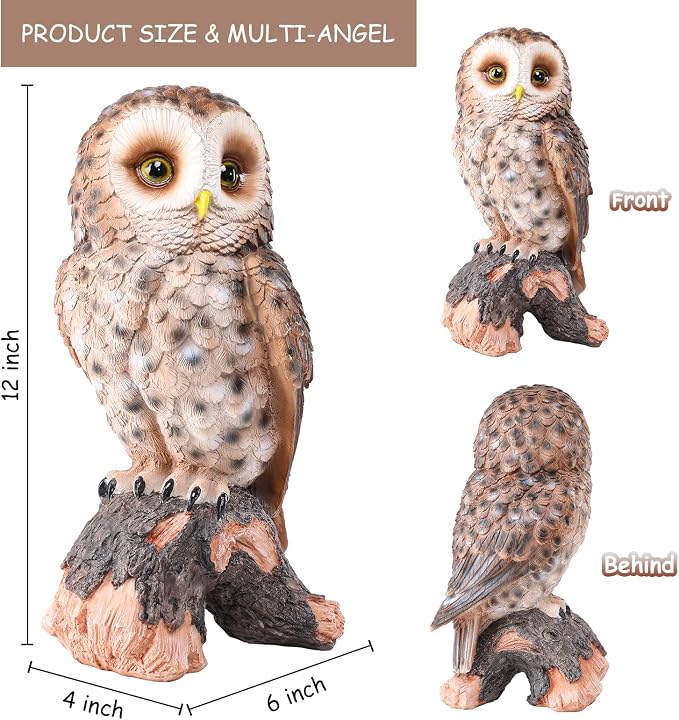 WONDER GARDEN Owl Statue Decor, Outdoor Resin Owl Figurine Sculpture for Home Outside Porch Patio Lawn Yard Decorations or Housewarming
