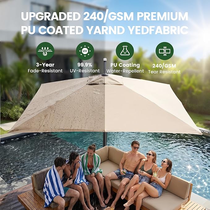 Olilawn 2 Pack 9' X 12' Patio Umbrella with Base Included, Large Outdoor Cantilever Offset Patio Umbrellas Rectangular Aluminum Umbrella with 360-degree Rotation & Infinite Tilt Adjustment for Poolside Luxury, Hosting, Backyard BBQ,Beige
