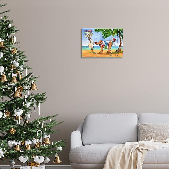 Stupell Industries Tropical Santa Claus Resting Hammock Festive Palm Tree, Design by Steve Vanderbosch