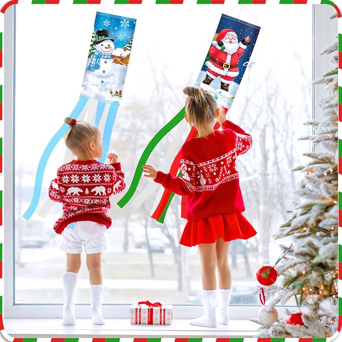 NOVWANG 2 Pcs Christmas Windsocks Outdoor Snowman Santa Claus Decor | Fabric, Garden Yard Patio Porch Lawn, Holiday Outdoor Hanging Decor, Snowman Santa Claus 40 Inch