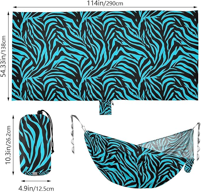 Camping Hammock Outdoor Hammocks for Outside Blue Zebra Stripe Animals Beach Trees Portable Lightweight with Pockets Tree Straps Indoor