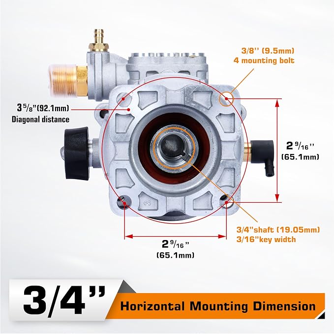 OEM Technologies 3/4" Shaft Horizontal replacement Pressure Washer Pump rebuilt kit,Max 3400 PSI,2.5 GPM, Compatible with Homelite, Troybilt, Generac,Genmax,Simpson, Ryobi,Karcher etc
