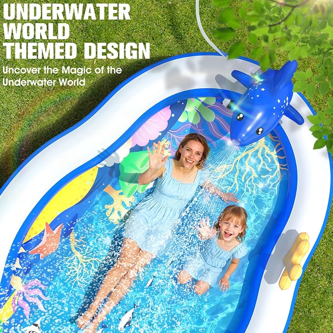 StarOcean 2026 Large Inflatable Play Center,Kiddie Pool with Water Slide&Sprinkler,121''x71"x51''Inflatable Toddler Pool with Slide,BlowUp Water Play for Toldder,Inflatable Water Park for Kid Backyard